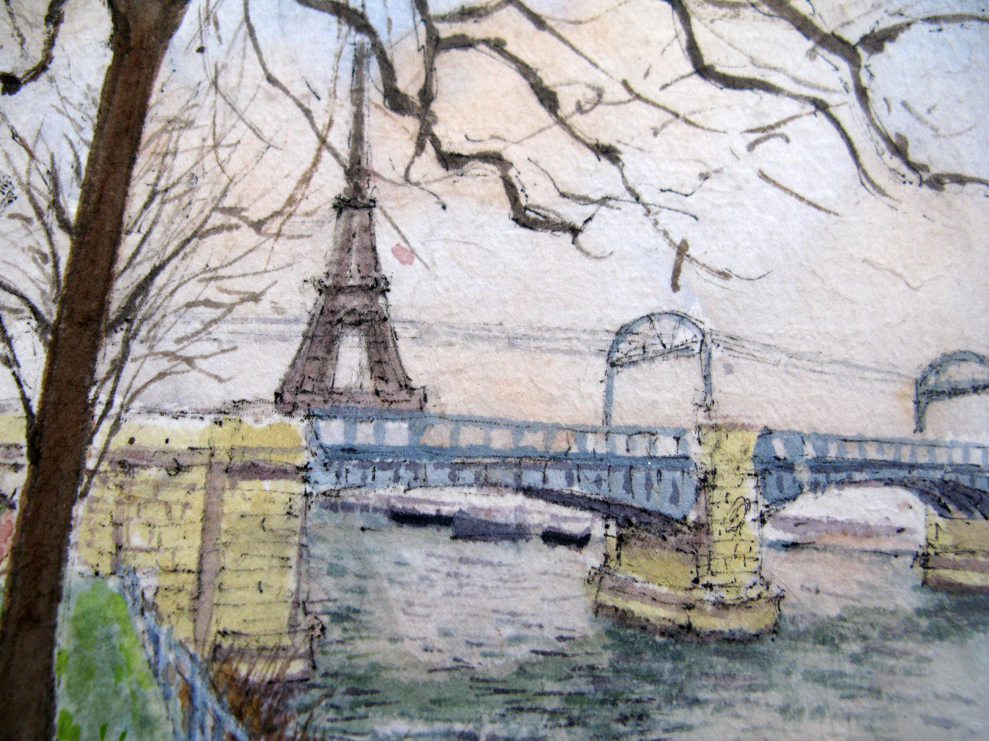 Tableau de JEONG MIN LEE a pour titre Promenade bord de Seine style figuratif dim : JEONG MIN LEEprix:90