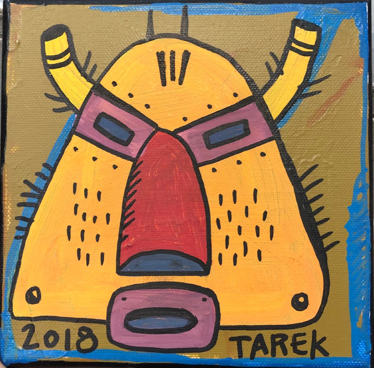 Tableau de TAREK a pour titre MASQUE SUR OCRE style no dim : TAREKprix:65