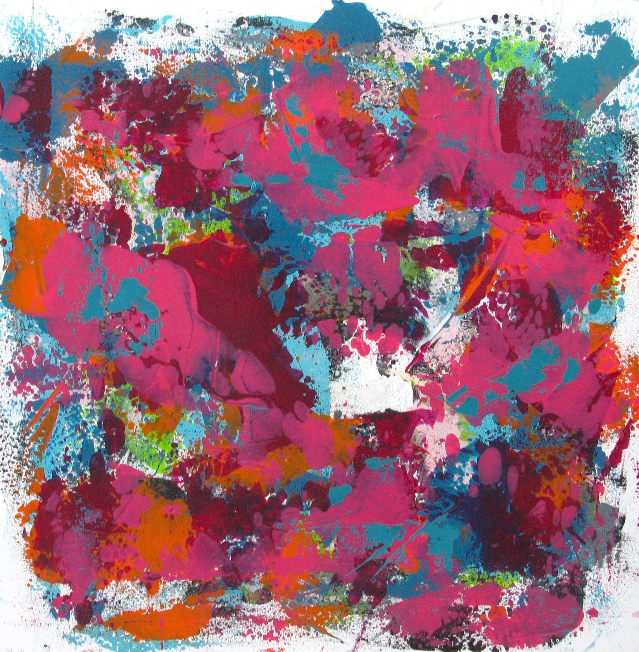 Tableau de CELINE WEBER a pour titre RUBIS ET TURQUOISE style abstrait dim : CELINE WEBERprix:900