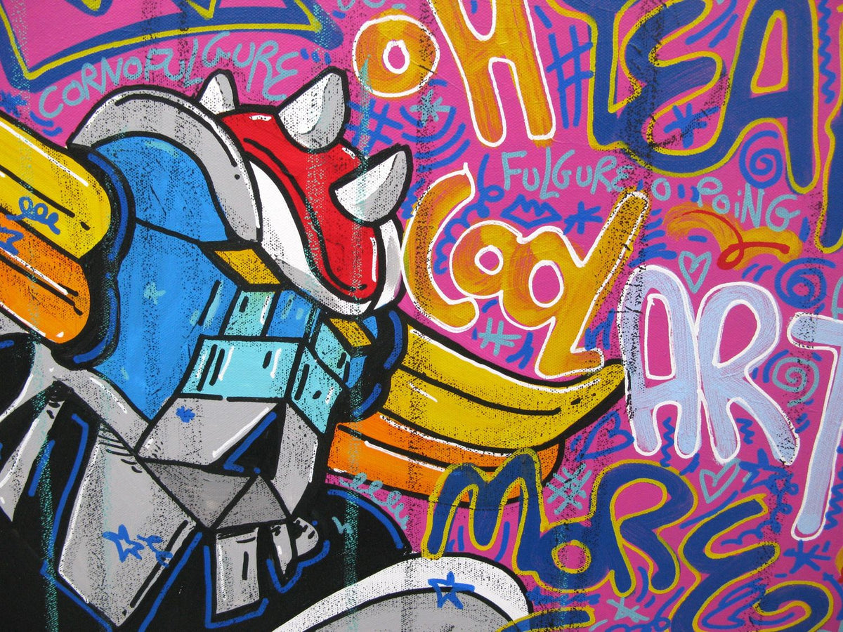 Tableau de RICO SAB a pour titre Go go go Goldorak style street pop art, street art dim : RICO SABprix:950