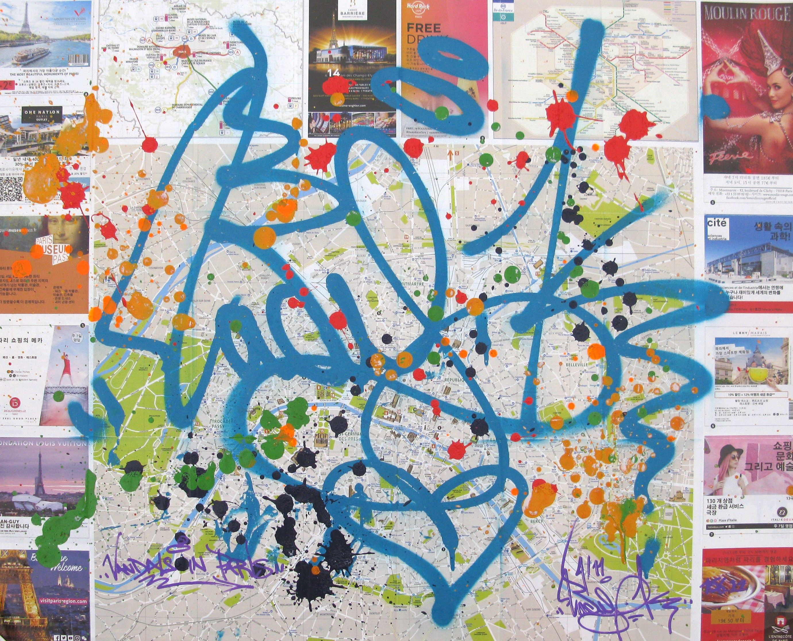 Dessin de LADY K a pour titre LADY K SUR PARIS style graffiti, street art dim : LADY Kprix:180