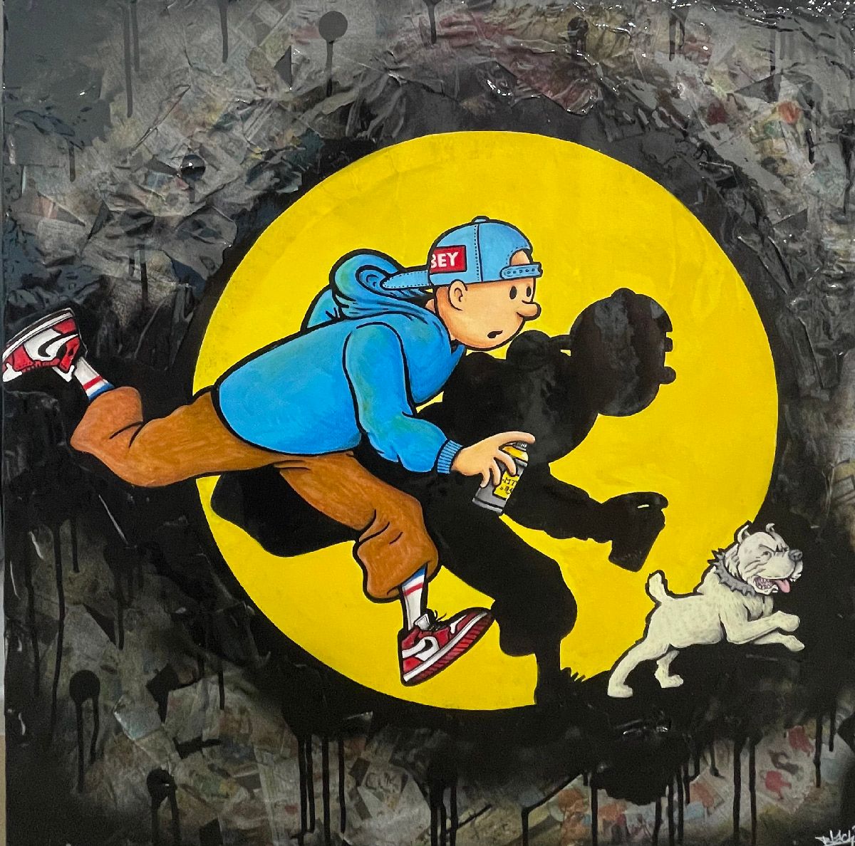 Tableau de BLACH a pour titre T1T1 et Kiki style graffiti, street art dim : BLACHprix:550