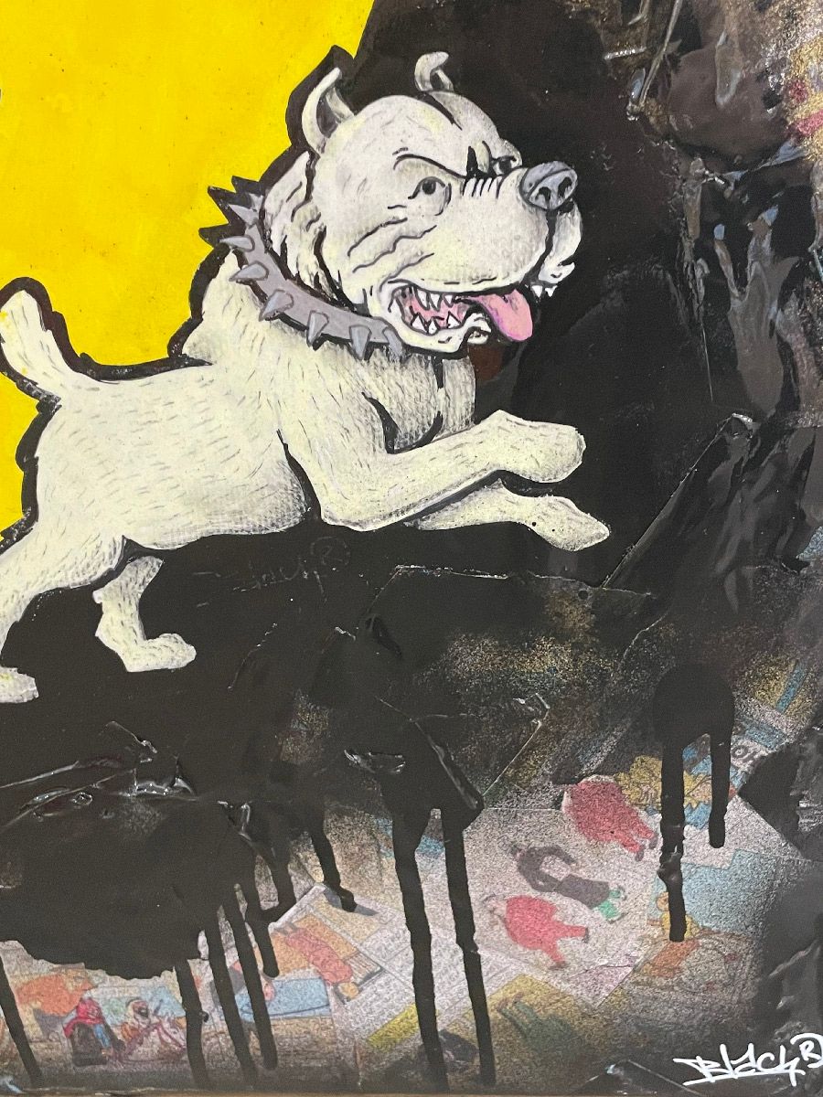 Tableau de BLACH a pour titre T1T1 et Kiki style graffiti, street art dim : BLACHprix:550