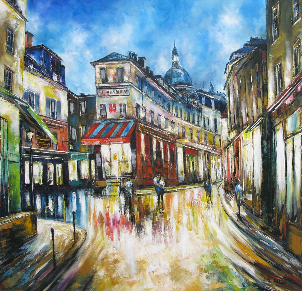 Tableau de PHIL a pour titre Rue Norvins, Montmartre, Paris style figuratif dim : PHILprix:850