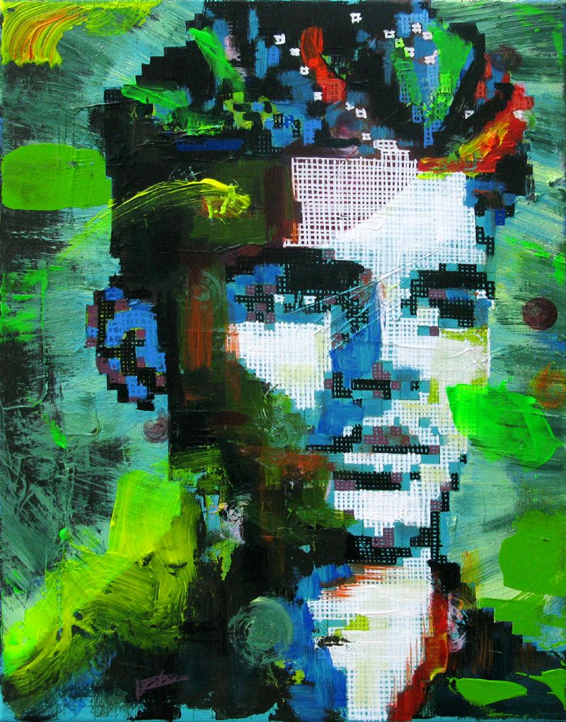 Tableau de NICOLAS JESBAC a pour titre Réappropriation Humaine-Visage de ville 1 style street art dim : NICOLAS JESBACprix:280