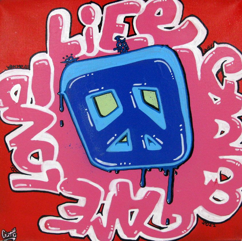 Tableau de GUTI a pour titre CARREMENT PEACE style street art dim : GUTIprix:150