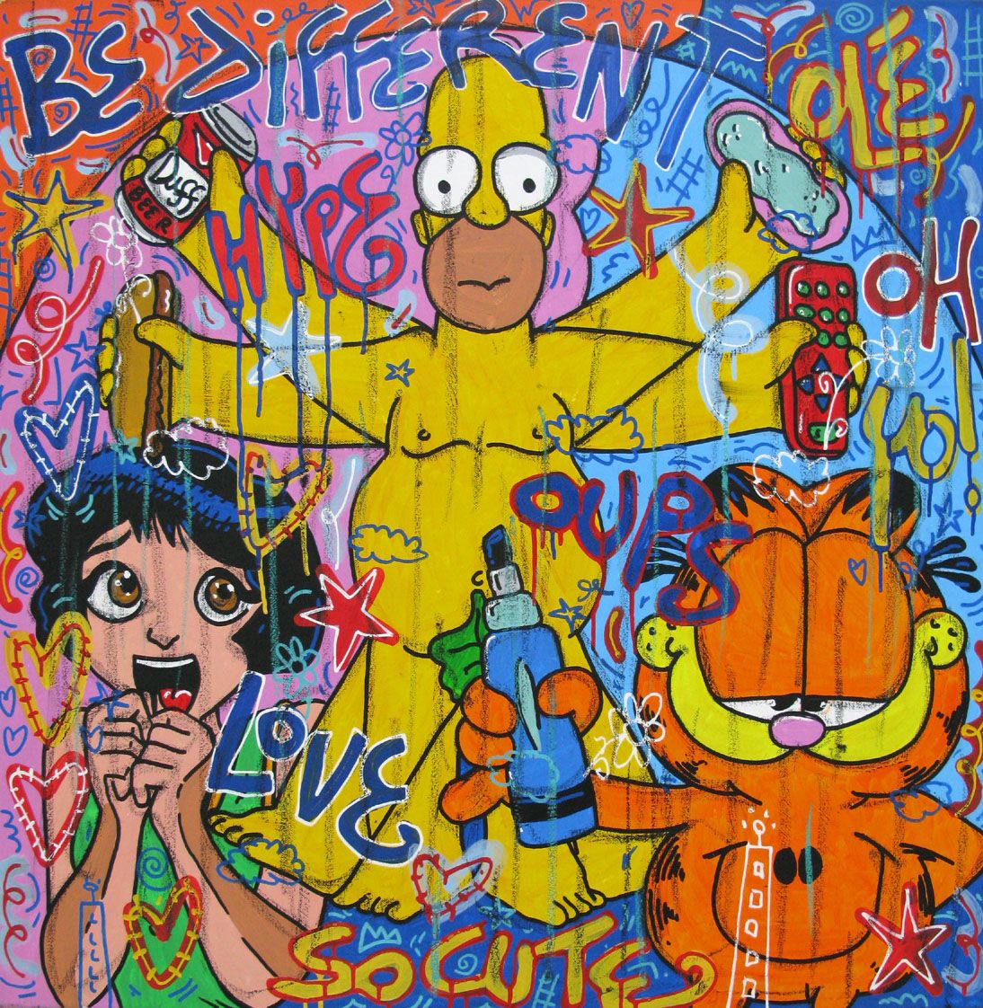 Tableau de RICO SAB a pour titre BE DIFFERENT style street pop art, street art dim : RICO SABprix:600