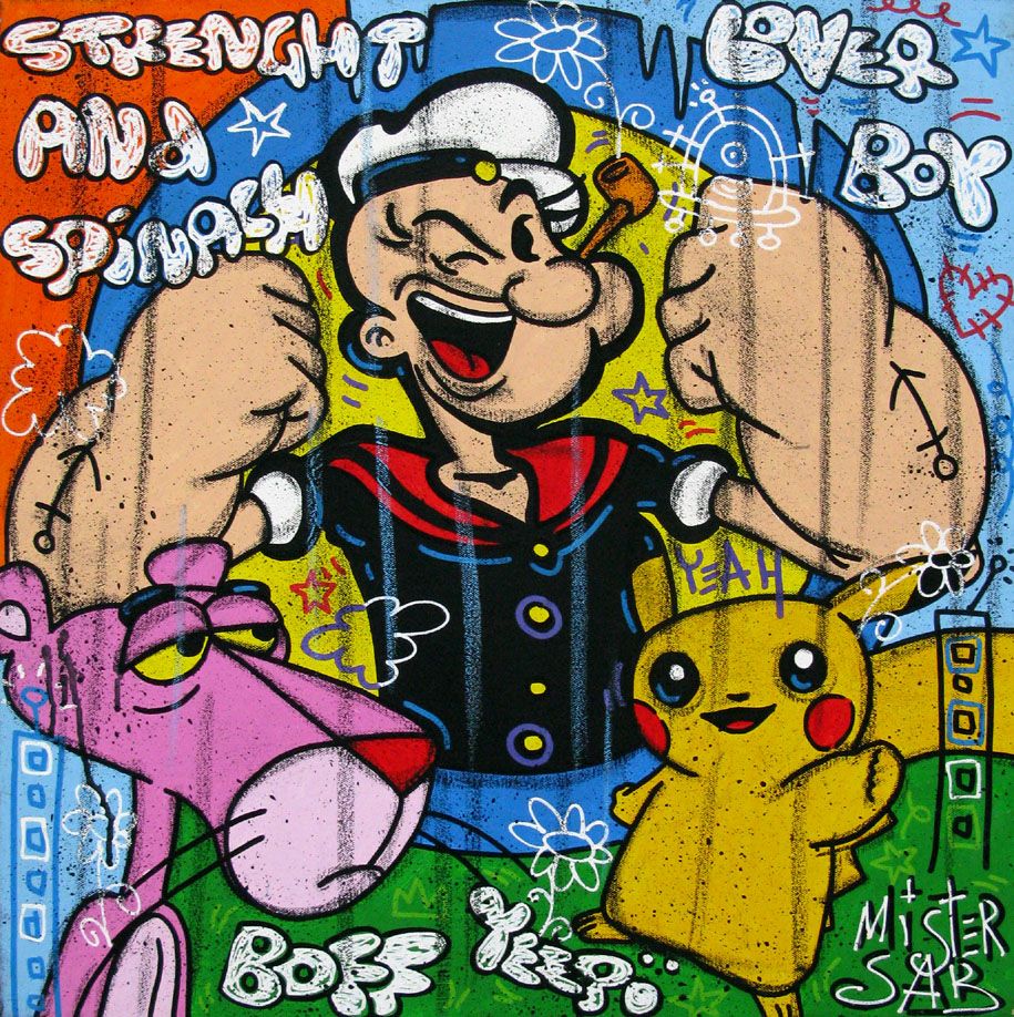 Tableau de RICO SAB a pour titre Strenght and spinach style street pop art, street art dim : RICO SABprix:320