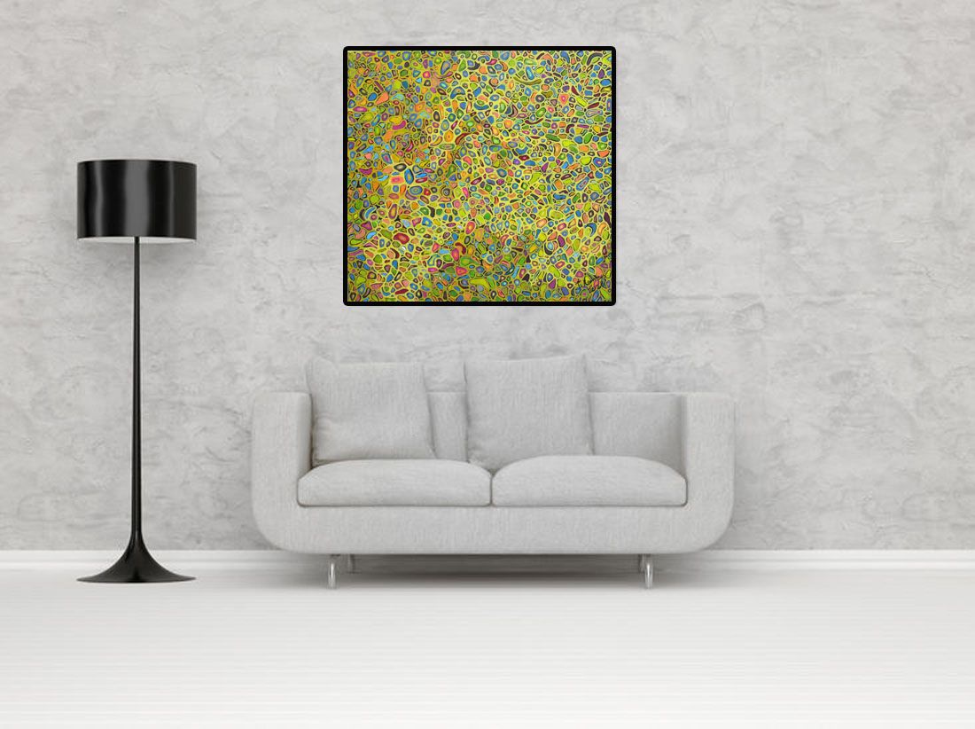 Tableau de JAVIER RAMIREZ a pour titre MICROMONDE 2 style abstrait dim : JAVIER RAMIREZprix: