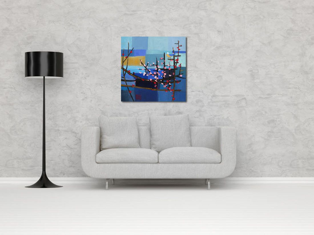 Tableau de JEONG MIN LEE a pour titre MESANGE BLEUE DANS LES BRANCHAGES style figuratif dim : JEONG MIN LEEprix:
