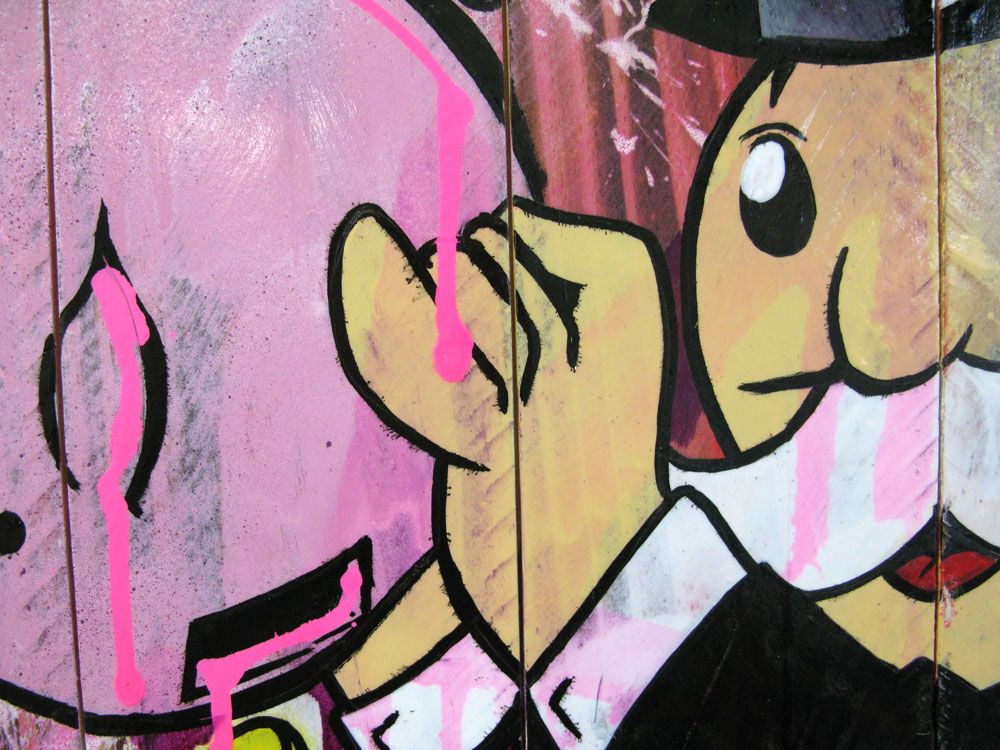 Tableau de JUG a pour titre PINK MONEY style street pop art dim : JUGprix:450