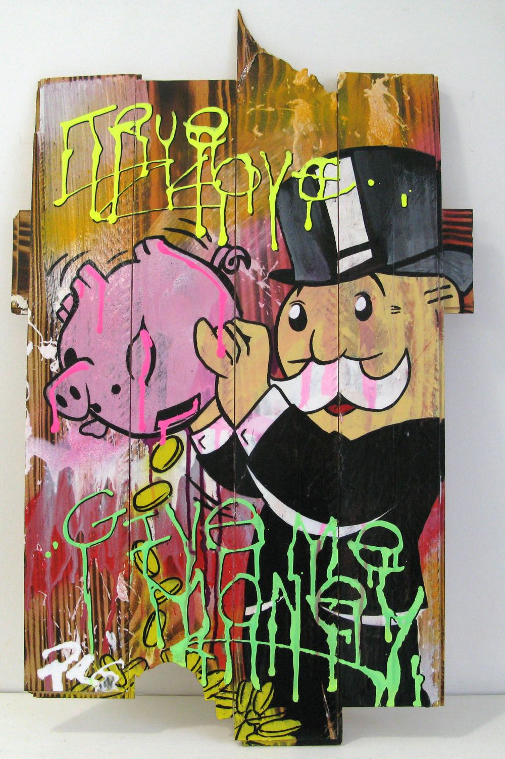 Tableau de JUG a pour titre PINK MONEY style street pop art dim : JUGprix:450