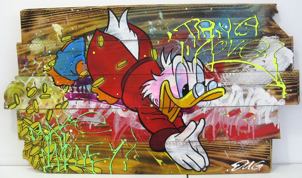 Tableau de JUG a pour titre SWIMMING MONEY style street pop art dim : JUGprix:550