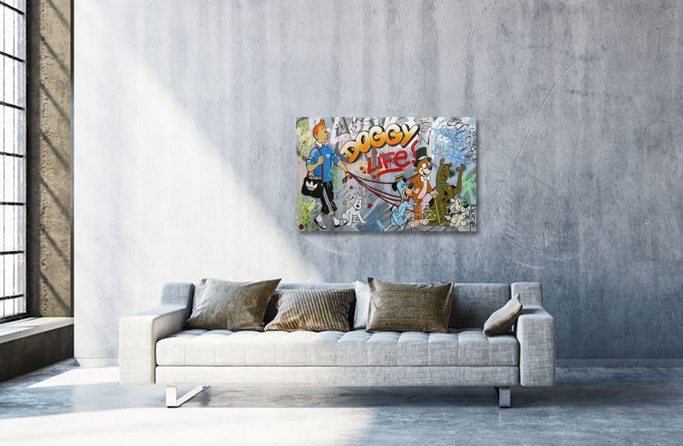 Tableau de JUG a pour titre CLAQUETTES CHO7 style street pop art dim : JUGprix:1000