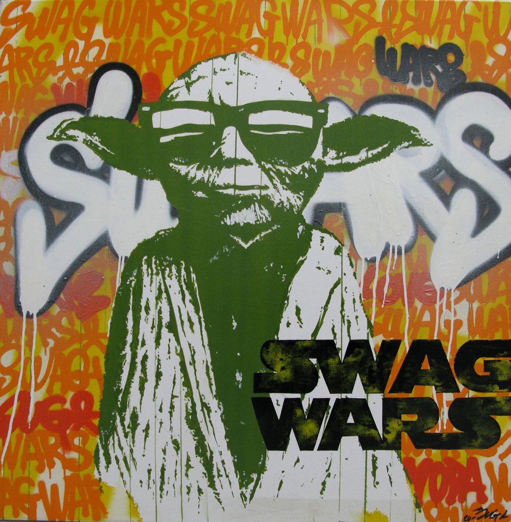 Tableau de JUG a pour titre YODA SWAG style street pop art dim : JUGprix: