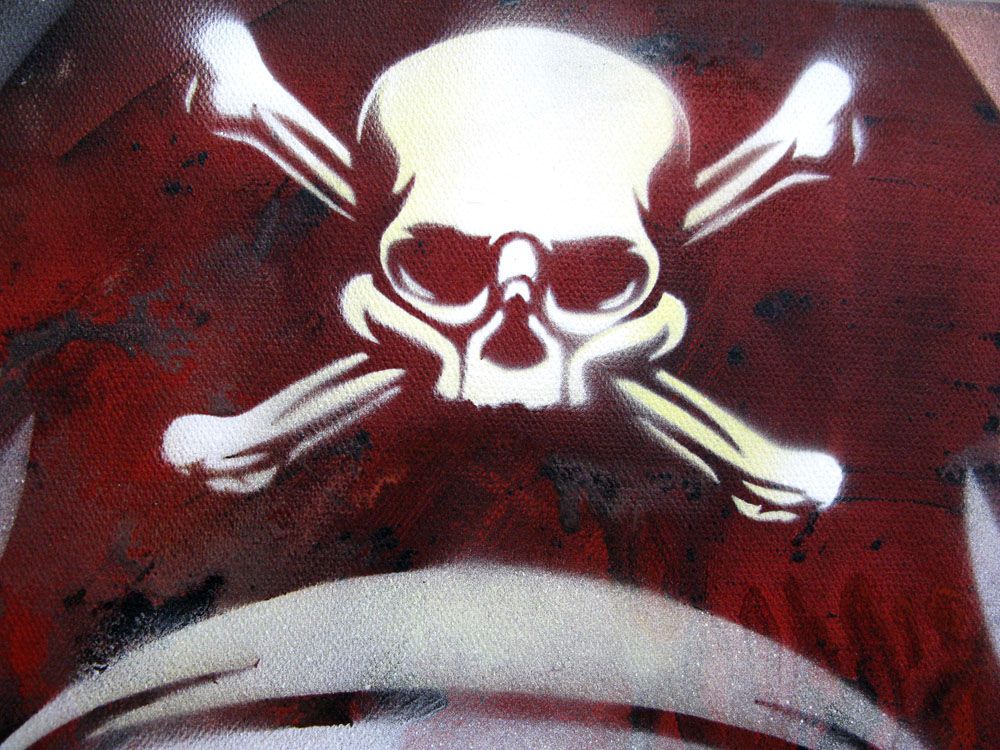 Tableau de KARO TRASS a pour titre PORTRAIT DE PIRATE style street pop art, street art dim : KARO TRASSprix:350