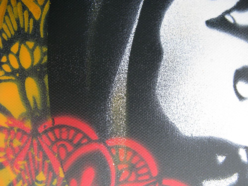 Tableau de KARO TRASS a pour titre POUR LES YEUX style street pop art, street art dim : KARO TRASSprix:180
