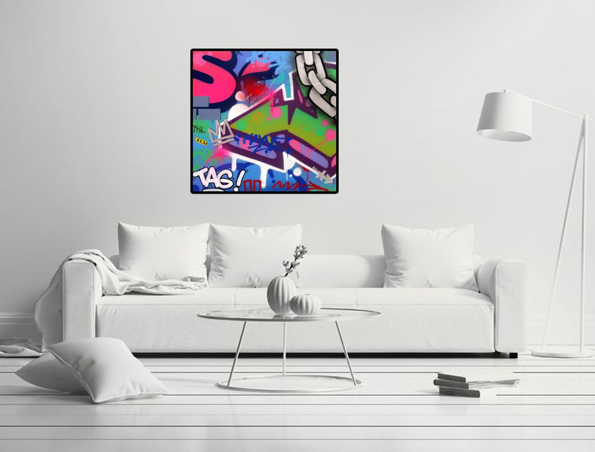 Tableau de KENY a pour titre FUNKY style graffiti, street art dim : KENYprix:800