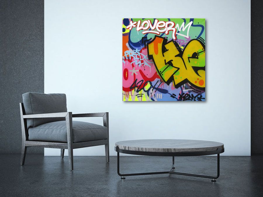 Tableau de KENY a pour titre LOVER TOYZER style graffiti, street art dim : KENYprix:800