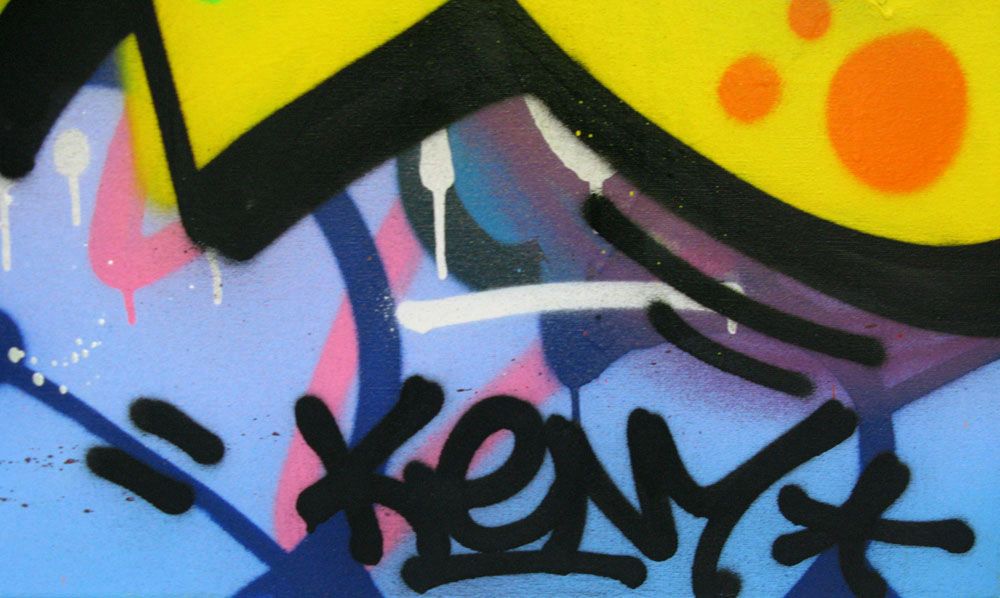Tableau de KENY a pour titre LOVER TOYZER style graffiti, street art dim : KENYprix:800