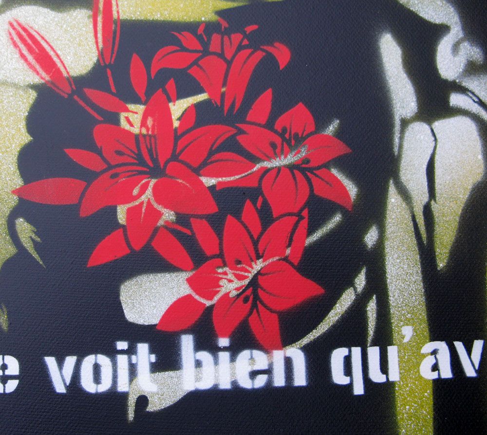 Tableau de KARO TRASS a pour titre On ne voit bien qu'avec le coeur style street pop art, street art dim : KARO TRASSprix:150