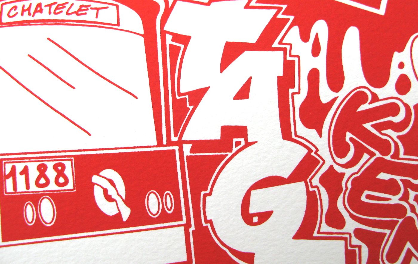 Dessin de KENY a pour titre PARIS CITY - RED 3/25 style graffiti, street art dim : KENYprix:70