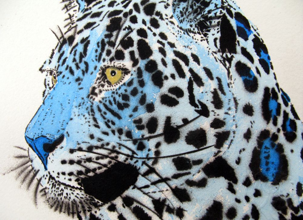 Dessin de MOSKO a pour titre LEOPARD BLEU style figuratif dim : MOSKOprix:220