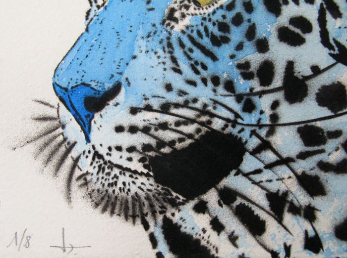 Dessin de MOSKO a pour titre LEOPARD BLEU style figuratif dim : MOSKOprix:220