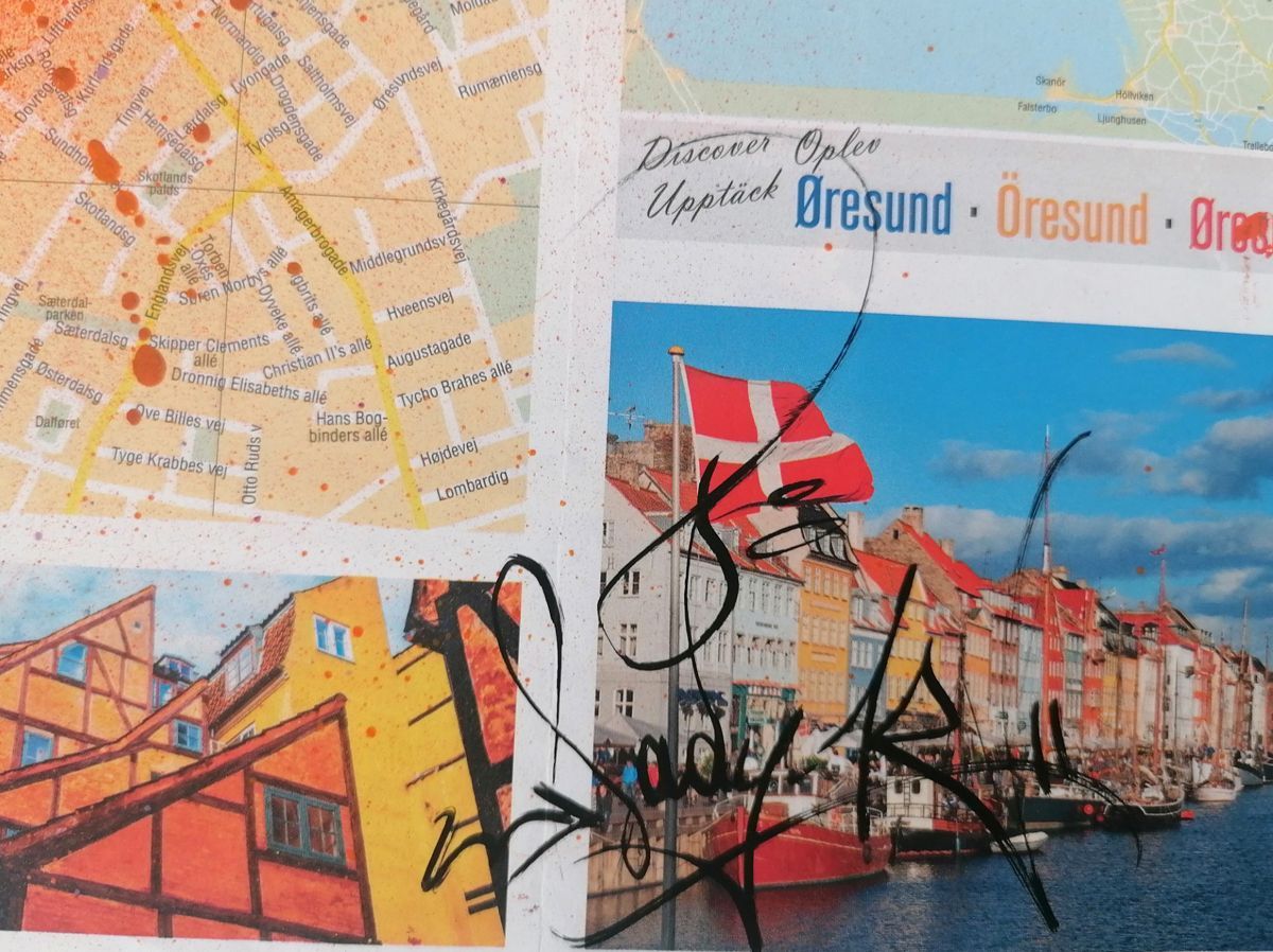 Dessin de LADY K a pour titre LOVE SUR COPENHAGEN style street pop art dim : LADY Kprix:400