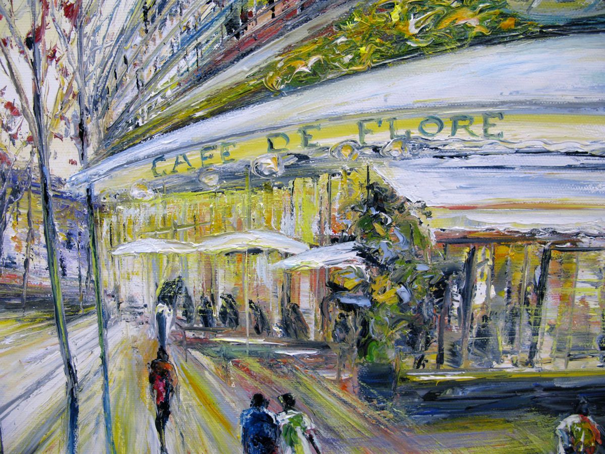 Tableau de PHIL a pour titre Le Flore, Paris style figuratif dim : PHILprix:350