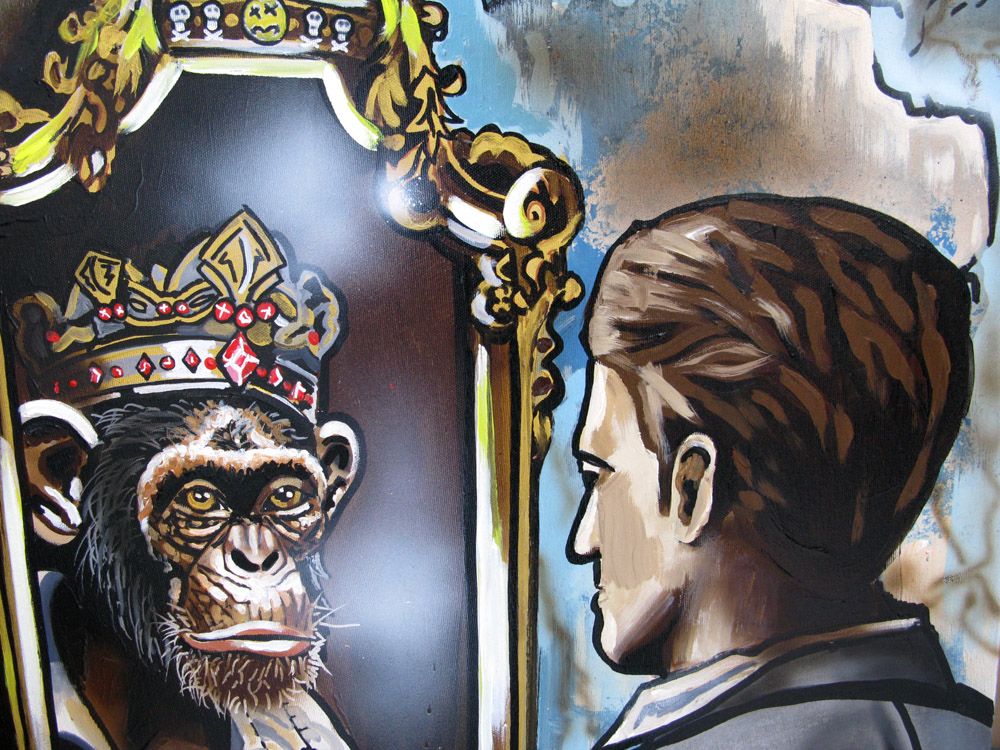 Tableau de Docteur Cobain a pour titre Le roi des primates style figuratif dim : Docteur Cobainprix:600