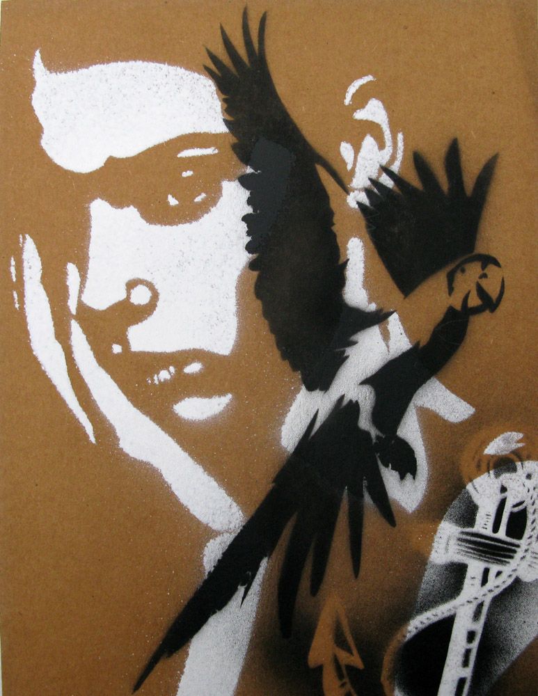 Tableau de KARO TRASS a pour titre Lucie et son perroquet style street pop art, street art dim : KARO TRASSprix:90