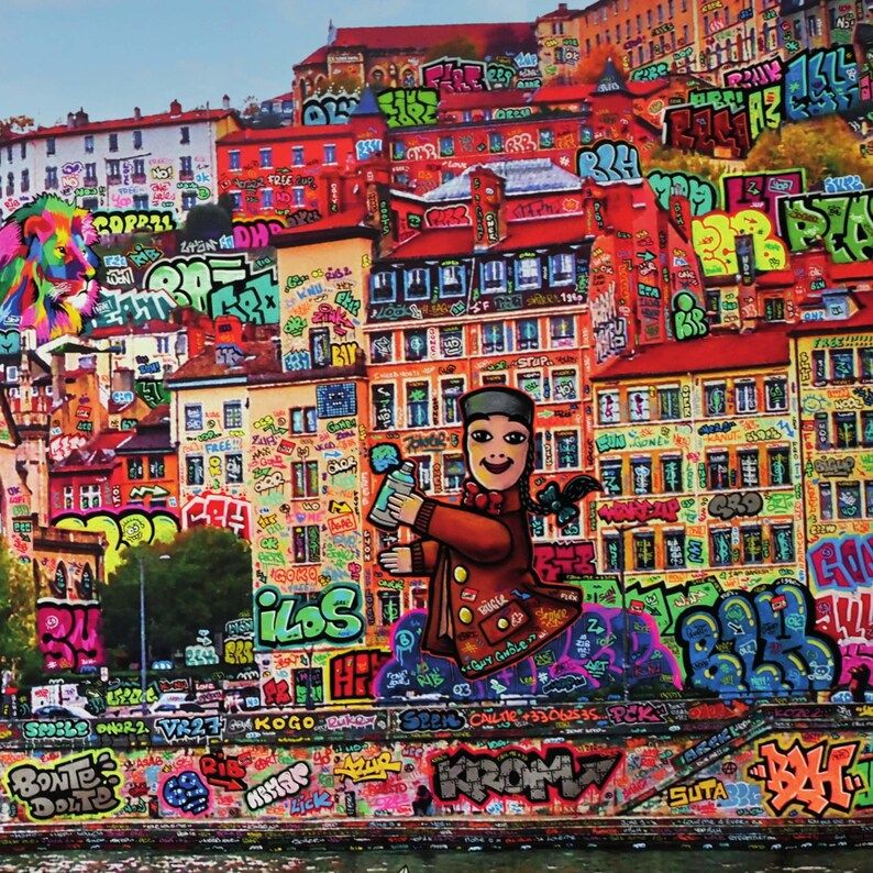 Editions d'art de BLACH a pour titre LYON GUIGNOL style street art dim : BLACHprix:100