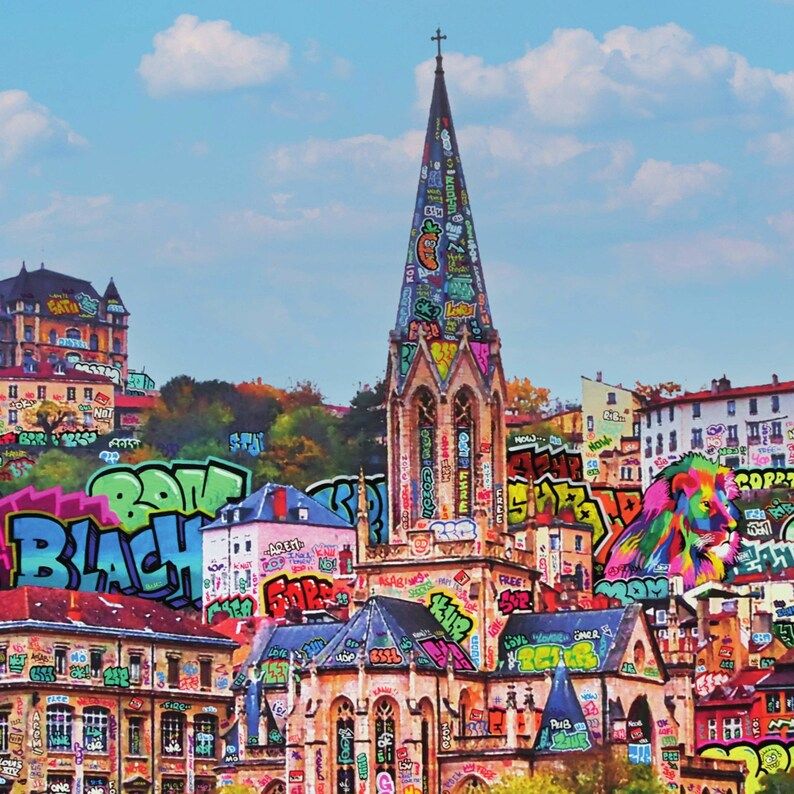 Editions d'art de BLACH a pour titre LYON GUIGNOL style street art dim : BLACHprix:100