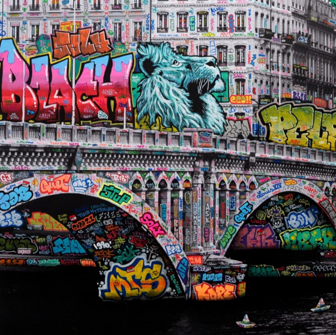 Editions d'art de BLACH a pour titre VIC Lyon Noir & Blanc style graffiti, street art dim : BLACHprix:120