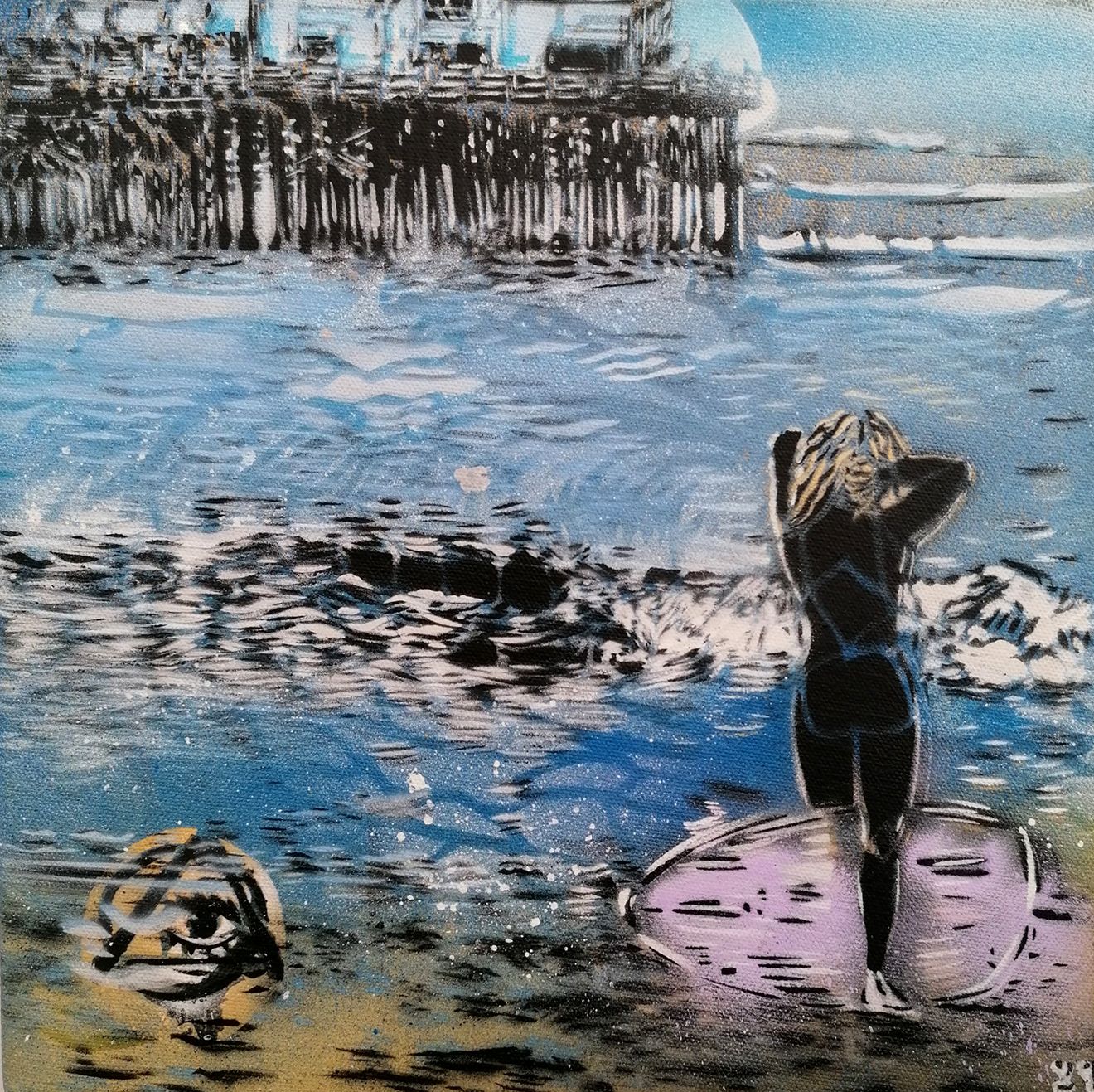 Tableau de ARTISTE OUVRIER a pour titre MALIBU style figuratif dim : ARTISTE OUVRIERprix:500