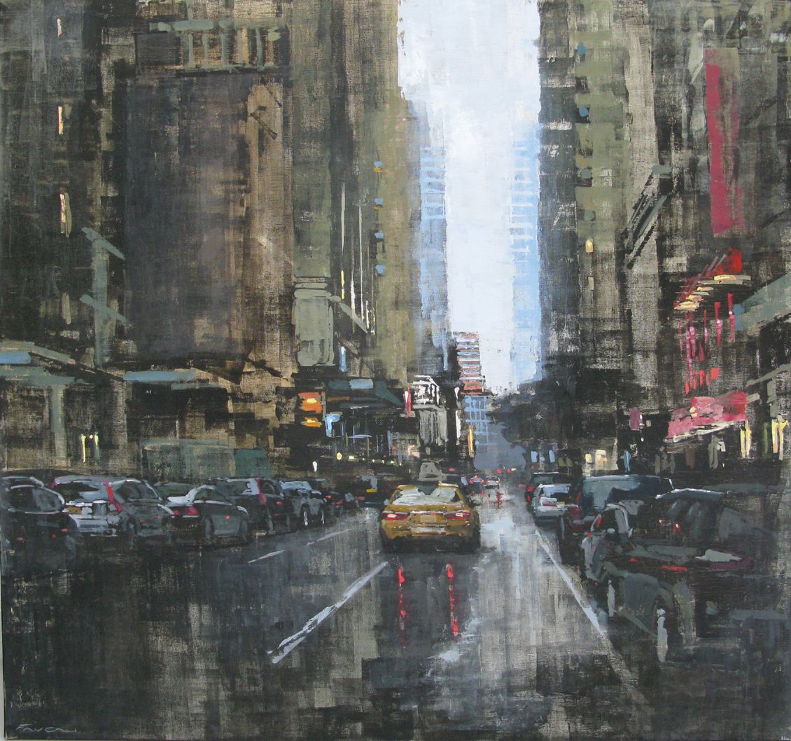 Tableau de ADRIEN FAVEAU a pour titre Manhattan Rain style figuratif, graphique dim : ADRIEN FAVEAUprix:3200