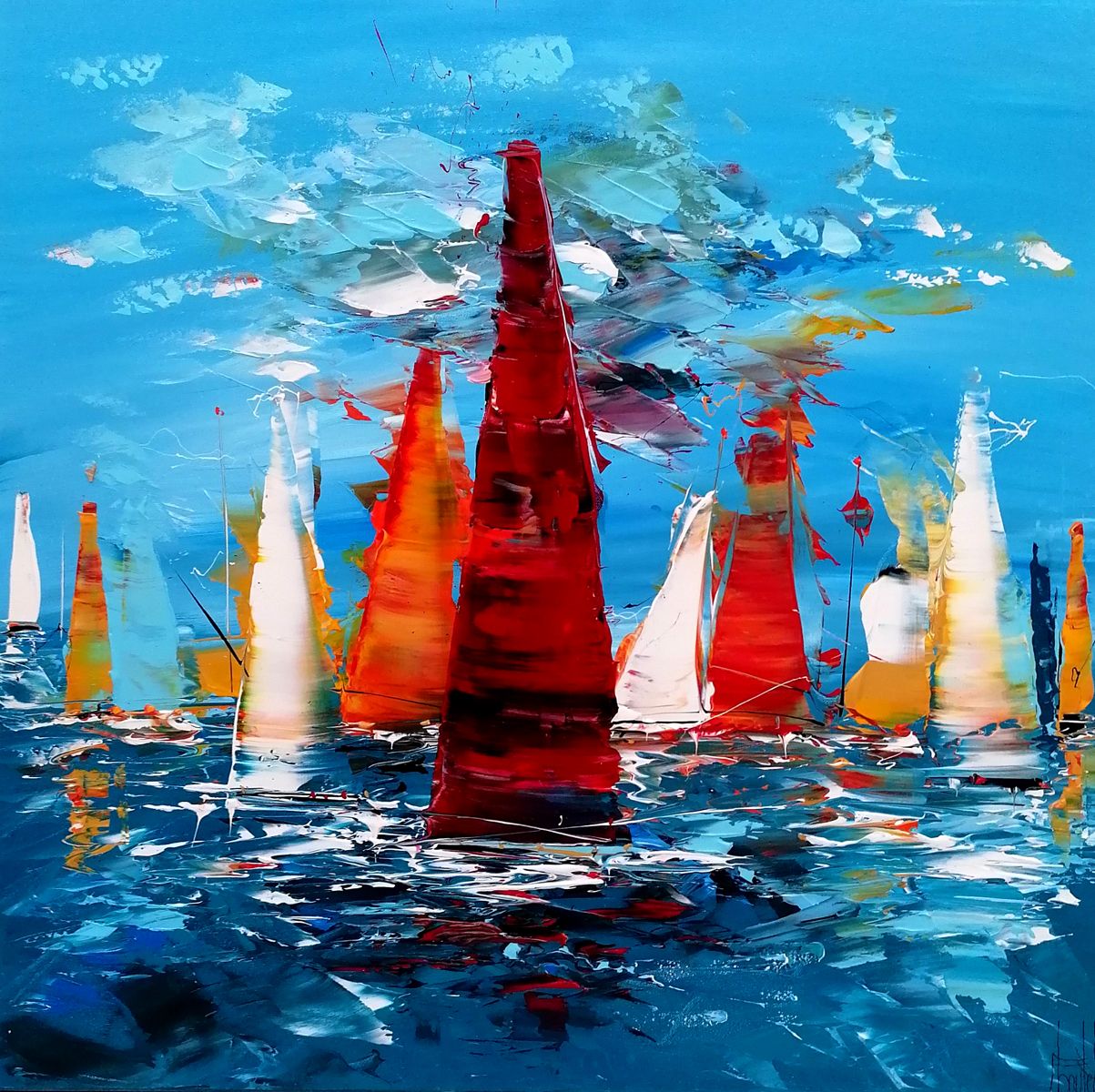 Tableau de F. BOUTET a pour titre MARINE ABSTRAITE 2025-101 style abstrait dim : F. BOUTETprix:650