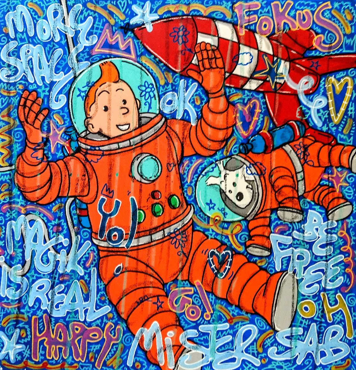 Tableau de RICO SAB a pour titre More Space Tintin style street pop art, street art dim : RICO SABprix:600