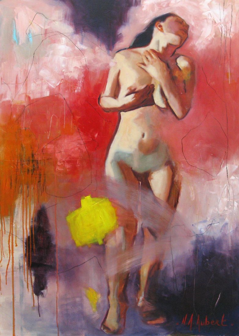 Tableau de NAWEL AUBERT a pour titre L'ETREINTE style figuratif dim : NAWEL AUBERTprix:1400