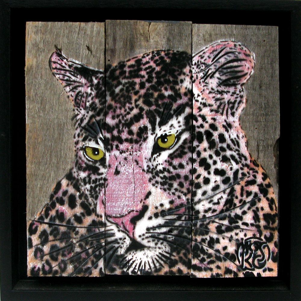Tableau de MOSKO a pour titre PROFIL LEOPARD ROSE style figuratif dim : MOSKOprix:420