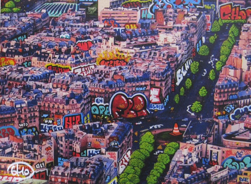 Tableau de BLACH a pour titre Paris 3024 XL style graffiti, street art dim : BLACHprix:160
