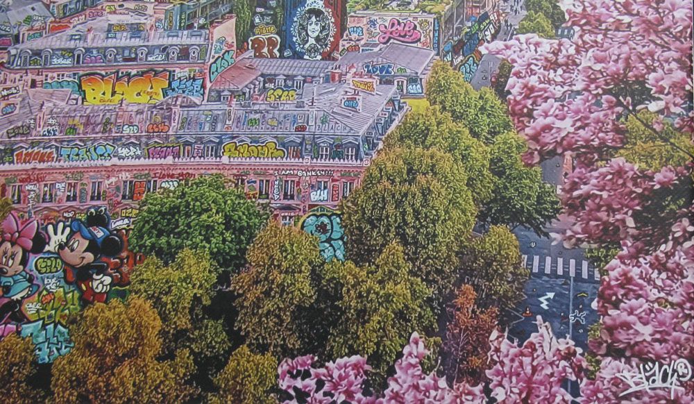 Tableau de BLACH a pour titre Paris 3024 XL style graffiti, street art dim : BLACHprix:160