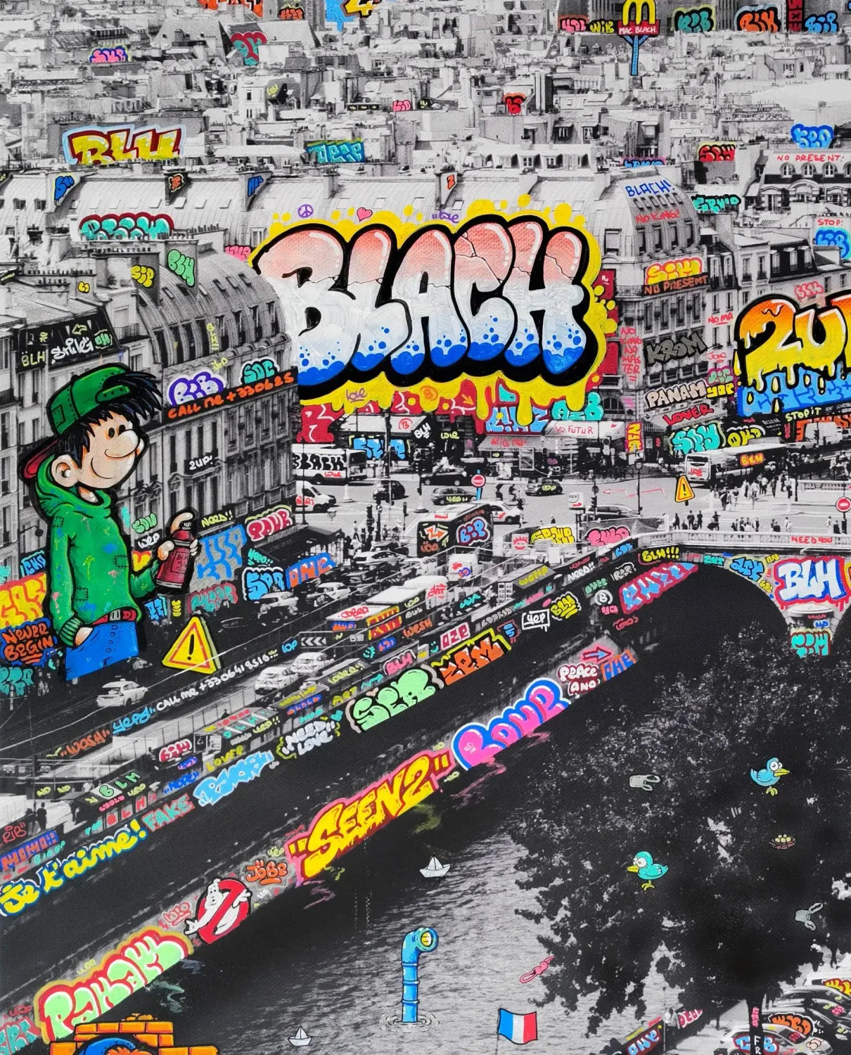 Editions d'art de BLACH a pour titre Paris Bande déssinée Vertical XL style graffiti, street art dim : BLACHprix:220