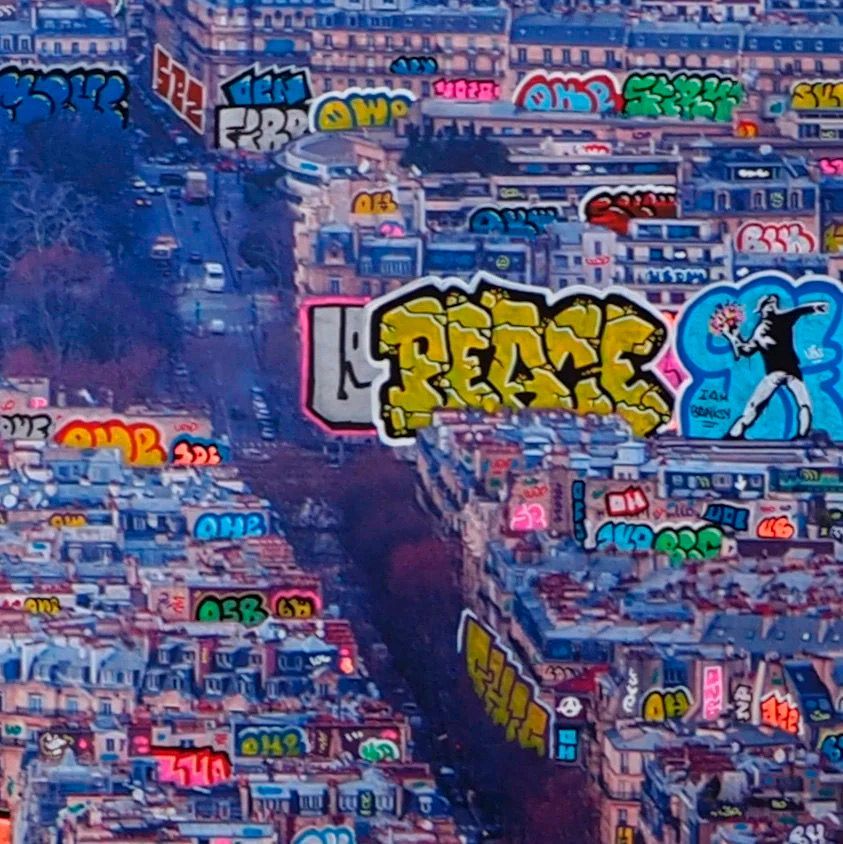 Editions d'art de BLACH a pour titre Paris panoramique bleu style street art dim : BLACHprix:240