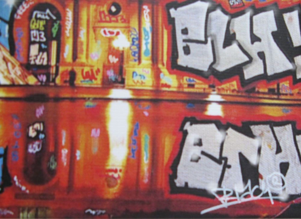Tableau de BLACH a pour titre Paris pyramide style graffiti, street art dim : BLACHprix:80