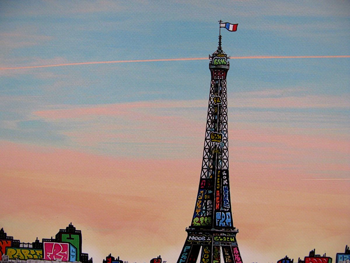 Editions d'art de BLACH a pour titre Paris panoramique à l'aube style graffiti, street pop art dim : BLACHprix:250