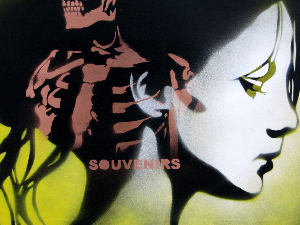 Tableau de KARO TRASS a pour titre Pauline et ses souvenirs style street pop art, street art dim : KARO TRASSprix:170