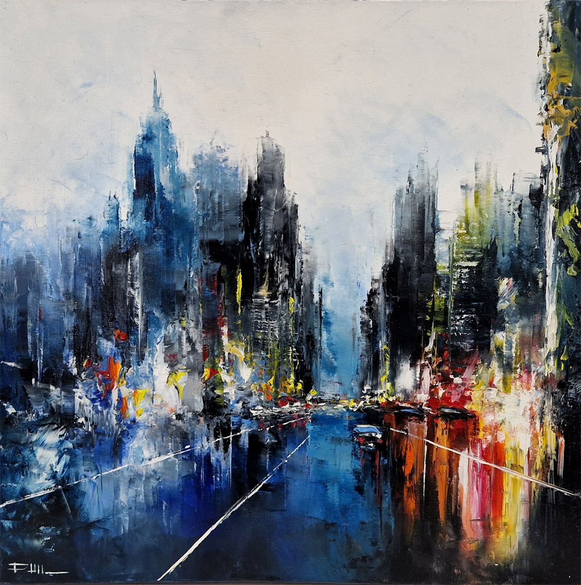 Tableau de PHIL a pour titre Avenue, NY Bleu Rain style figuratif dim : PHILprix:300