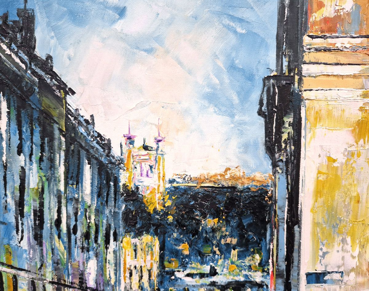 Tableau de PHIL a pour titre Place des Célestins Lyon style figuratif dim : PHILprix:700